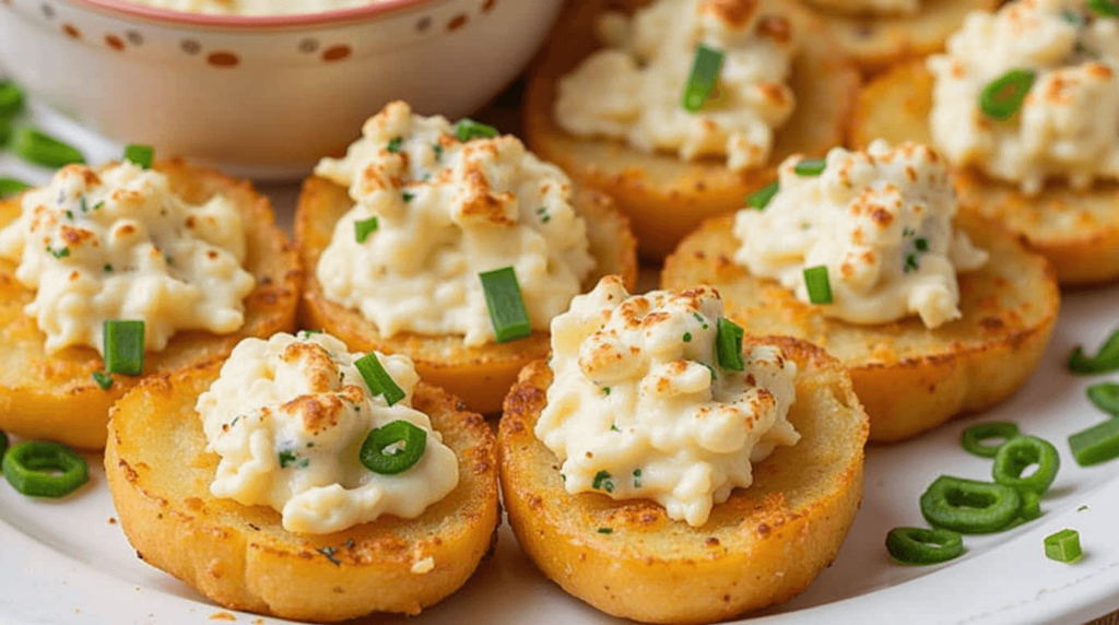  Crispy air fryer potato skins topped with cottage cheese, bacon bits, and chives on a white plate.