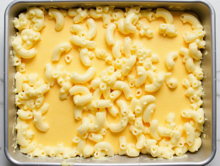 Cooked macaroni being mixed with the cheese sauce in a large pot.