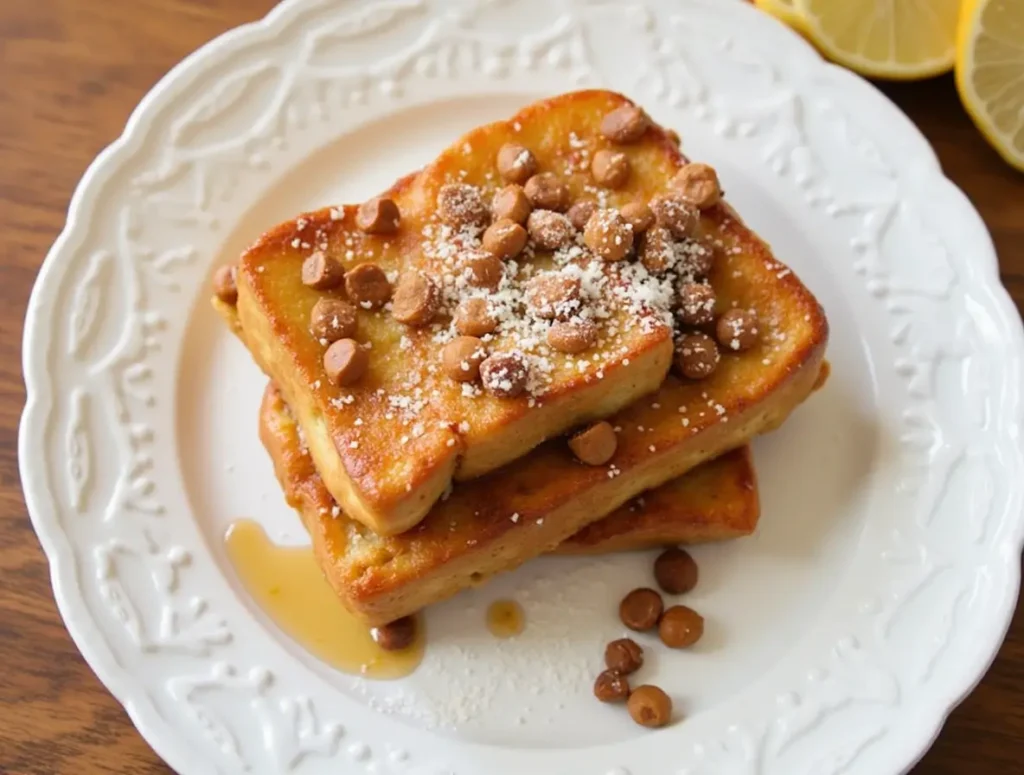 A fork holding a fluffy bite of Hawaiian Roll French Toast.