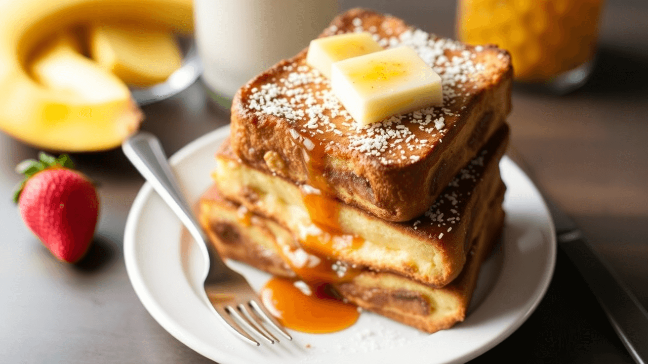 Ingredients for Hawaiian Roll French Toast, including eggs, milk, cinnamon, vanilla, and Hawaiian sweet rolls