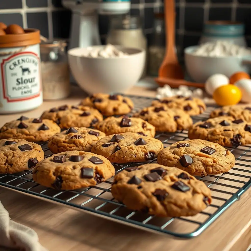 A top-down view of ingredients for Chick-fil-A cookies, including chocolate chunks, brown sugar, butter, and flour.