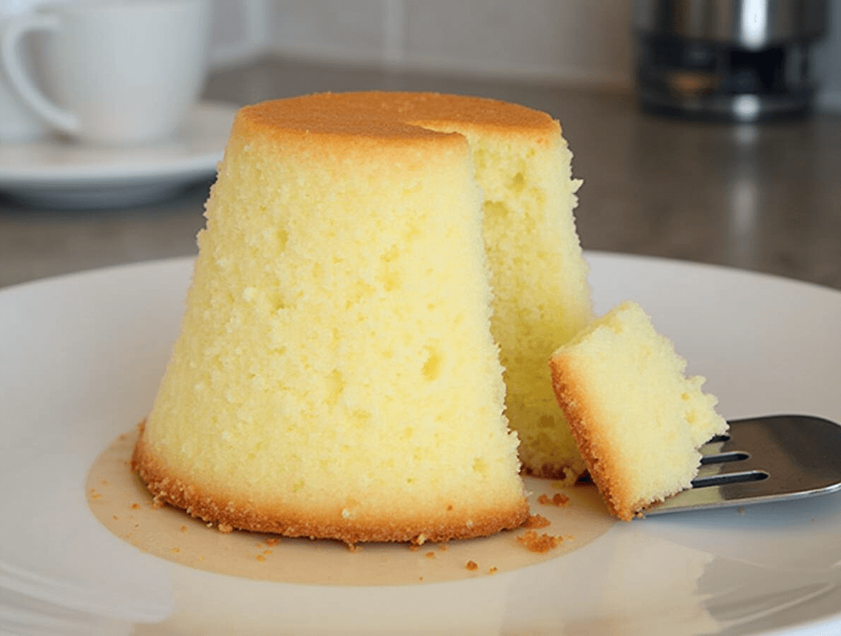 A whisk stirring a smooth vanilla cake batter in a mixing bowl.