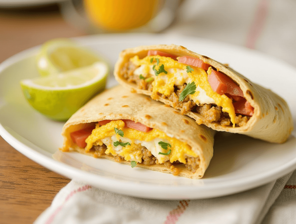 Assembling an easy breakfast burrito