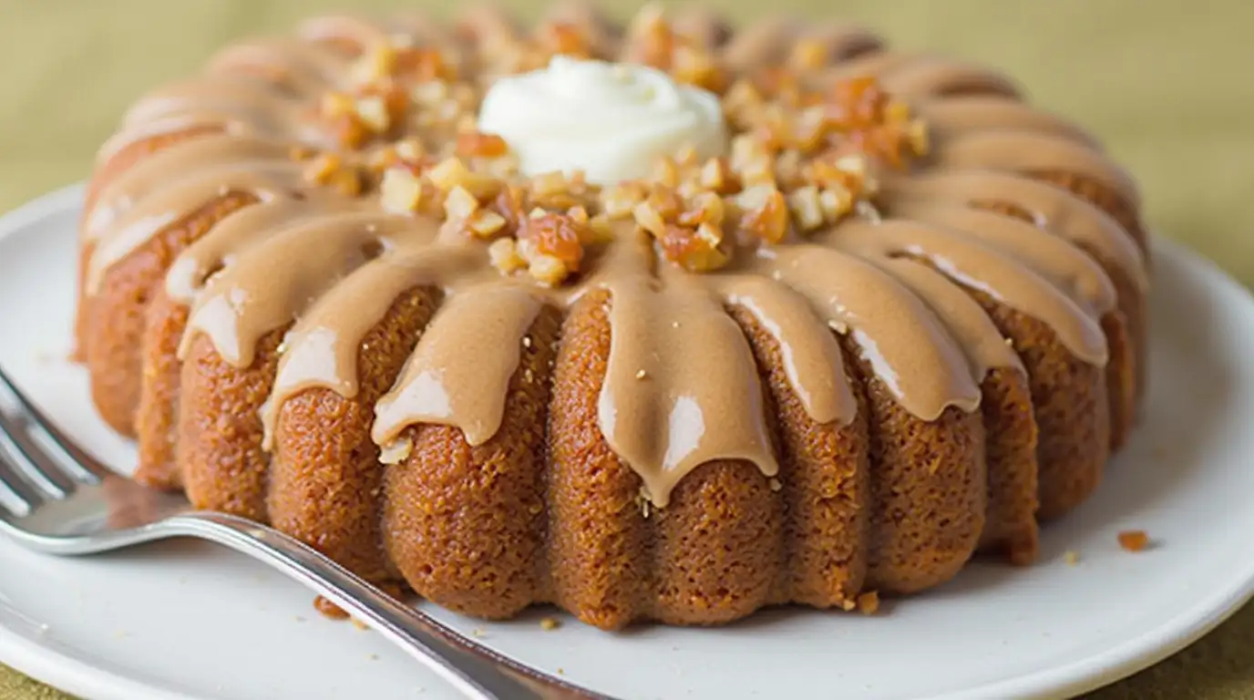 Delicious applesauce cake recipe with frosting and a slice on a plate