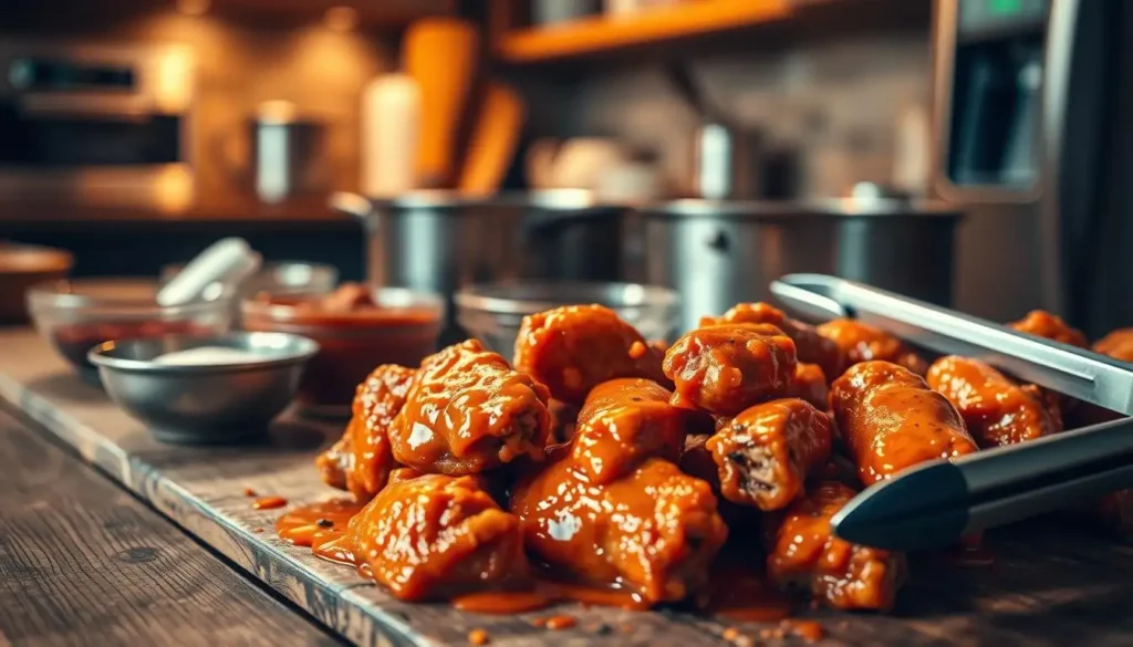 Step-by-step cooking process of homemade Buffalo Wild Wings garlic parmesan chicken recipe in a skillet