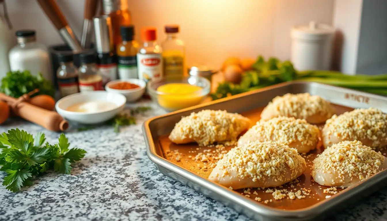 Step-by-step preparation of Longhorn Parmesan Crusted Chicken with crispy golden crust and creamy ranch sauce