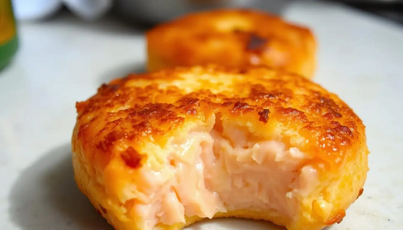 Hands mixing ingredients to prepare homemade salmon cakes in a glass bowl