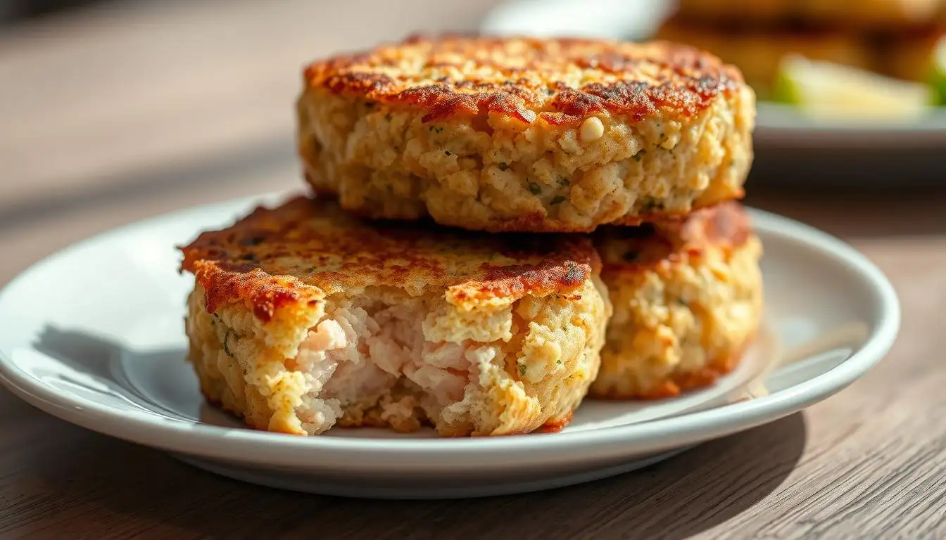 Cooking and flaking salmon in a skillet for homemade salmon cakes