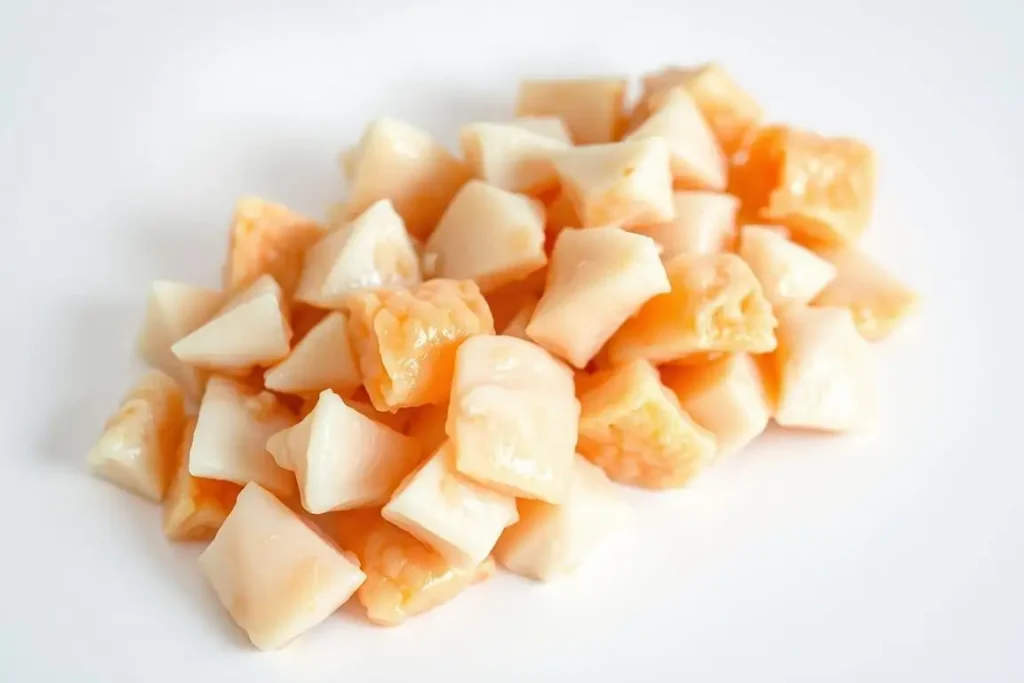Fresh dairy-free lump crab meat neatly arranged on a white platter with herbs and lemon wedges