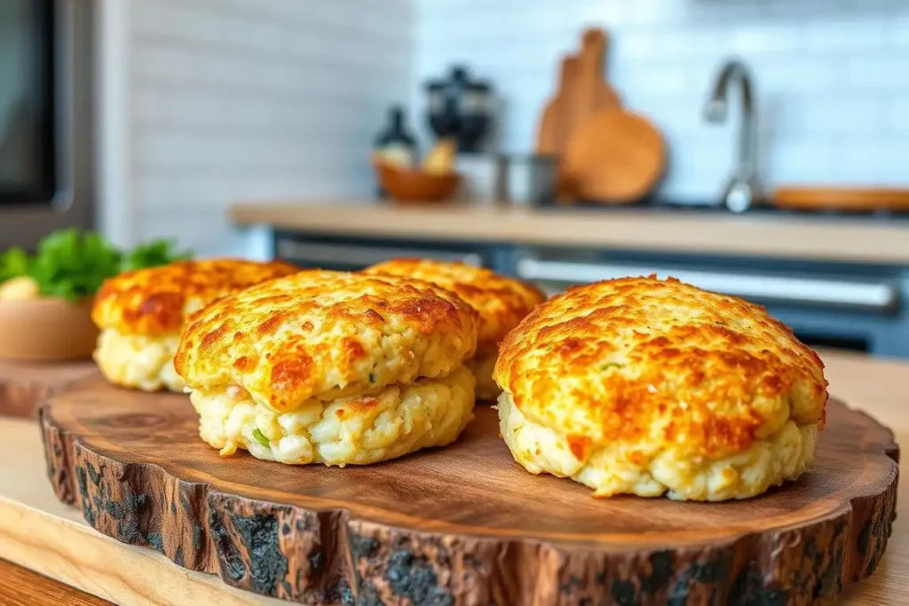 Golden-brown gluten-free crab cakes served with lemon wedges and dipping sauce